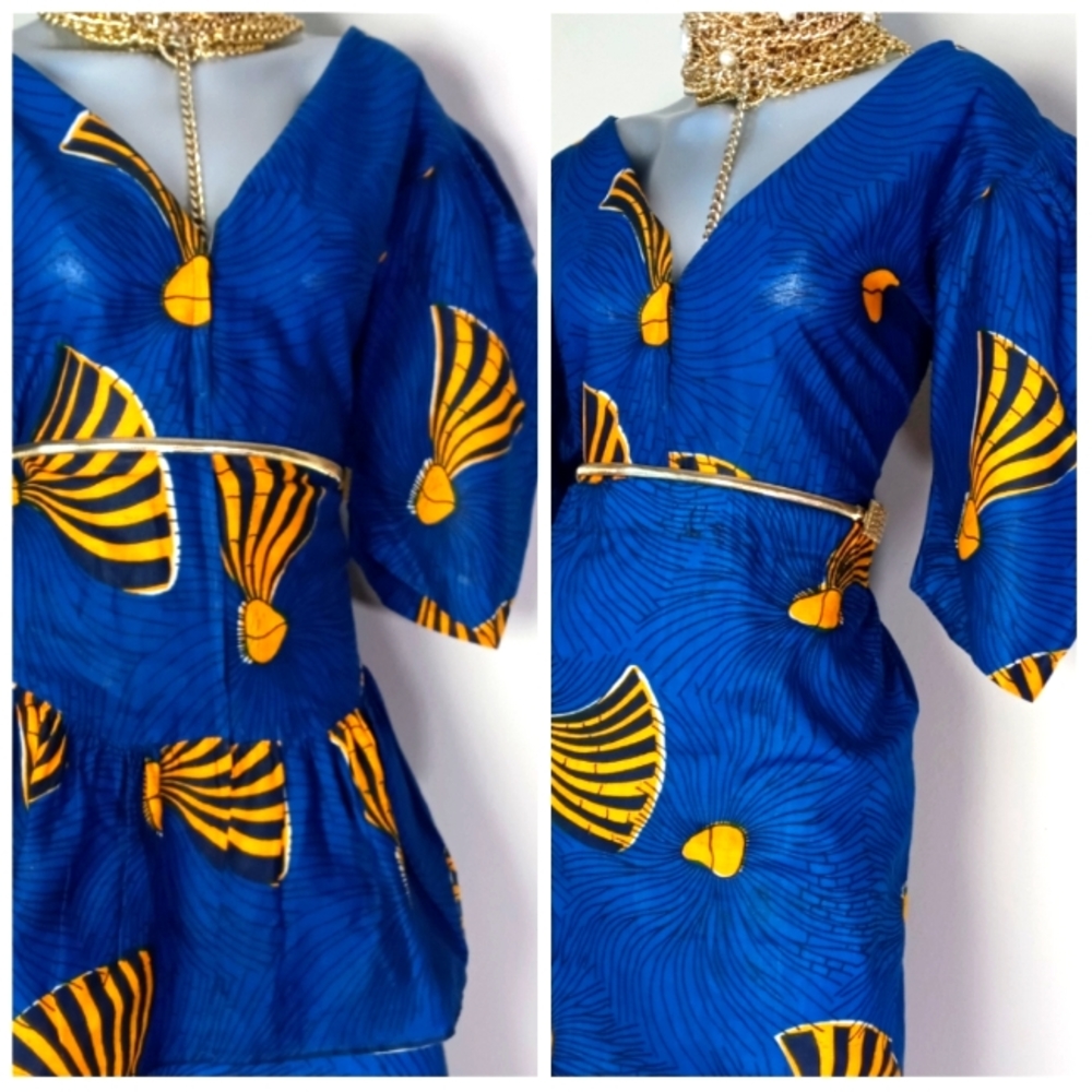 VIBRANT TroPiCal TriBAl CoStal EtHnic PriNt PePLum Two-Piece Skirt Set